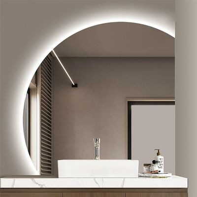 Xxbbyubo 70 cm/28 in Wall-Mounted Bathroom Mirror, Smart Frameless Makeup Mirror with Touch Switch, Half-Round Vanity Mirror, 3 Adjustable Light Colors for Living Room and Bathroom (Right Under Cut, 100*)