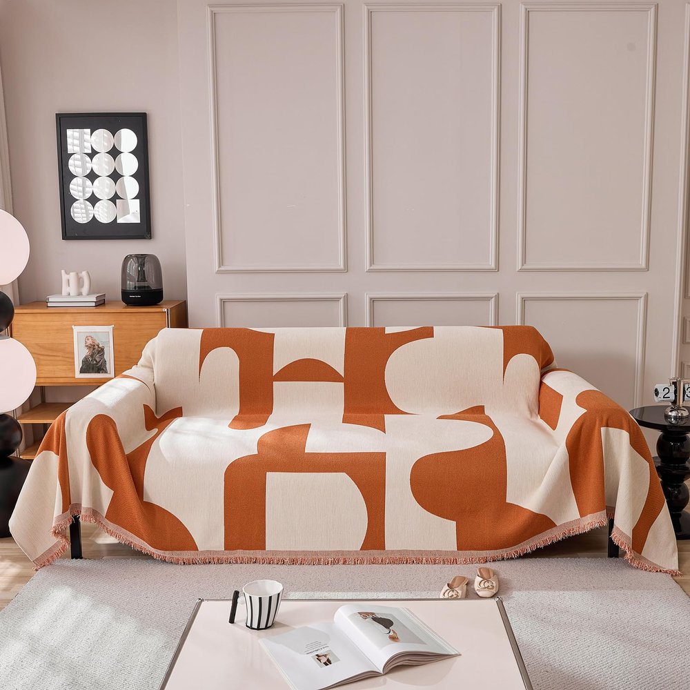 DREAMINGO Chenille Sofa Cover for 2 Cushions, Abstract Geometric Jacquard