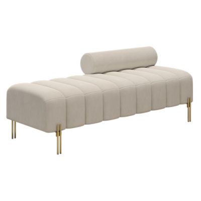 Channel-Tufted Velvet Bed Bench with Adjustable Backrest and Gold Legs