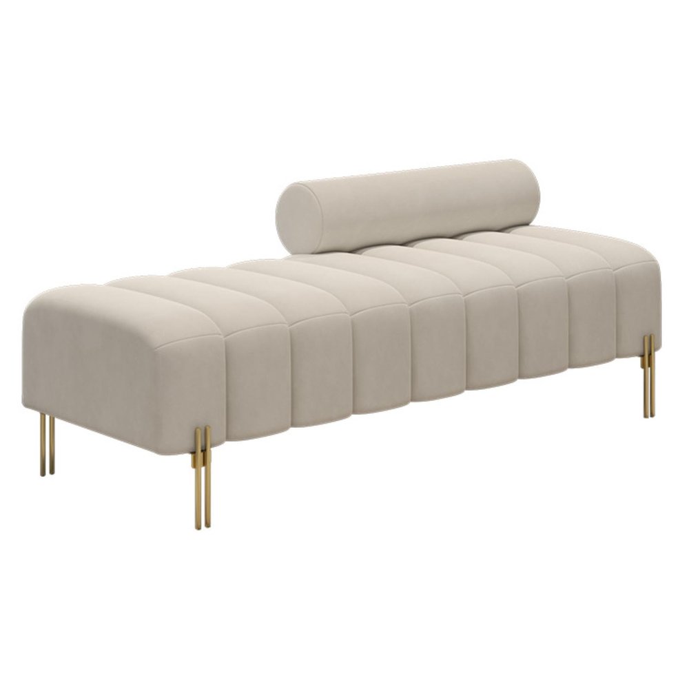 Channel-Tufted Velvet Bed Bench with Adjustable Backrest and Gold Legs