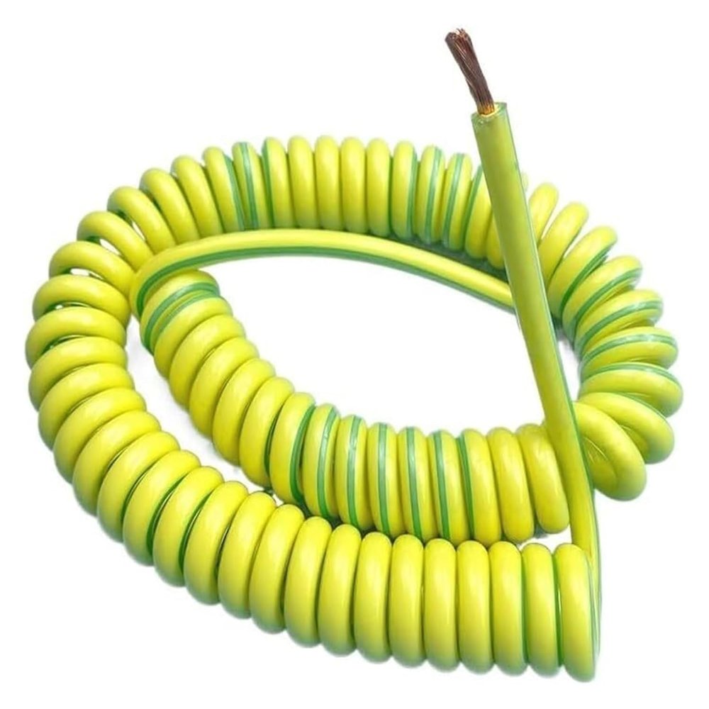 Spiral Telescopic Spring Cable, Yellow-Green Grounding Wire, Single-Core Copper Wire, 20/18/17/15/13/11/9/31 AWG, Retractable, 1 m Stretch, 20 A