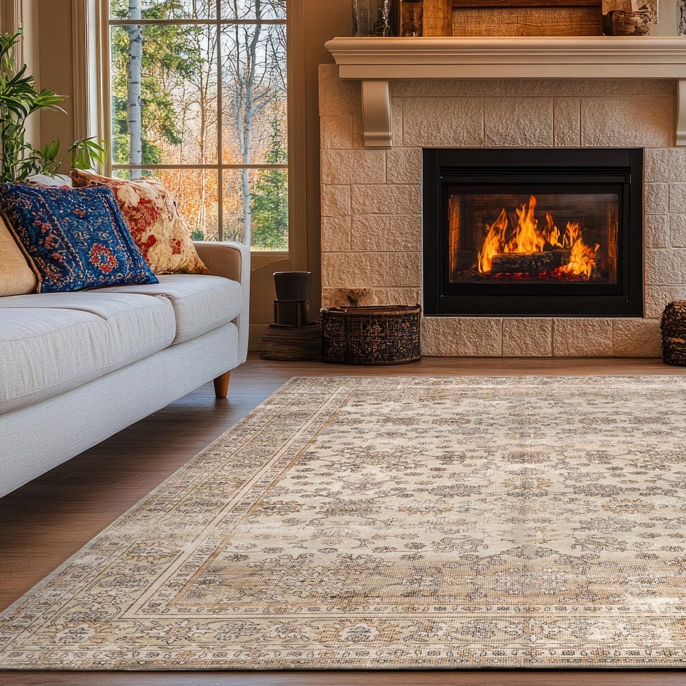 nuLOOM SplashGuard Machine-Washable Area Rug, 2.4 x 3.4 m, Spill-Resistant, Non-Slip, Stain-Resistant, Si-Beige