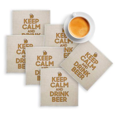 Linen Coasters, “Keep Calm and Drink Beer” Parody, England Aperiodie, 6 pcs (100 x 100 mm)