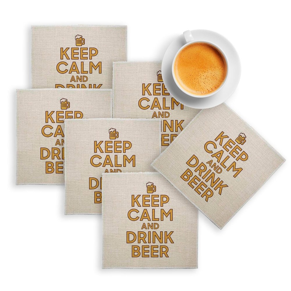 Linen Coasters, “Keep Calm and Drink Beer” Parody, England Aperiodie, 6 pcs (100 x 100 mm)