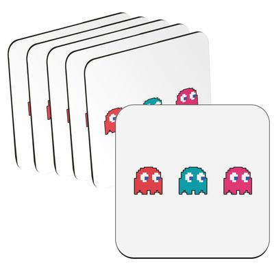 Wooden Coasters, Pixel Ghost Video Game Characters, 6-Piece Set