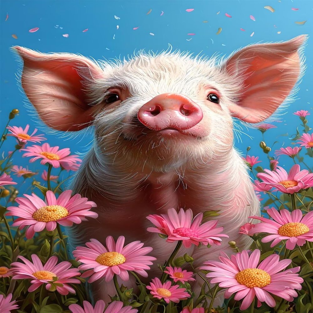5D Diamond Painting Flower for Adults, Large Pig Picture, Full Drill DIY Rhinestone Embroidery Cross-Stitch Craft Kit, Living Room Wall Decor, 40 x 50 cm R-0