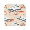 Wooden Coaster, Koi Carp in Japanese Kimono, Orange Fabric, 1 pc (95 x 95 mm) view 1