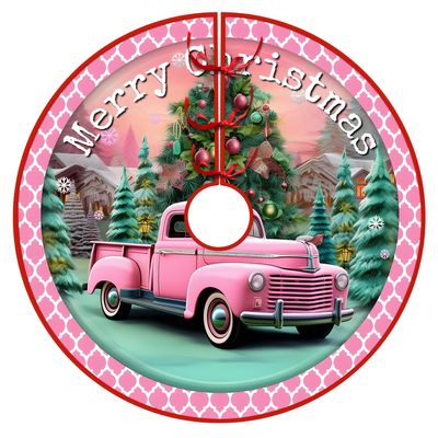 Morbuy Round Christmas Tree Skirt with Reindeer Design, Pink, 90 cm