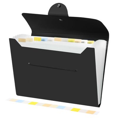 Brencco A4 Document Folder with 12 Compartments and Labels, Black