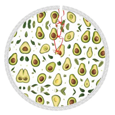 Avocado-Pattern Christmas Tree Skirt, Printed Polyester with Tassels, 36 in.