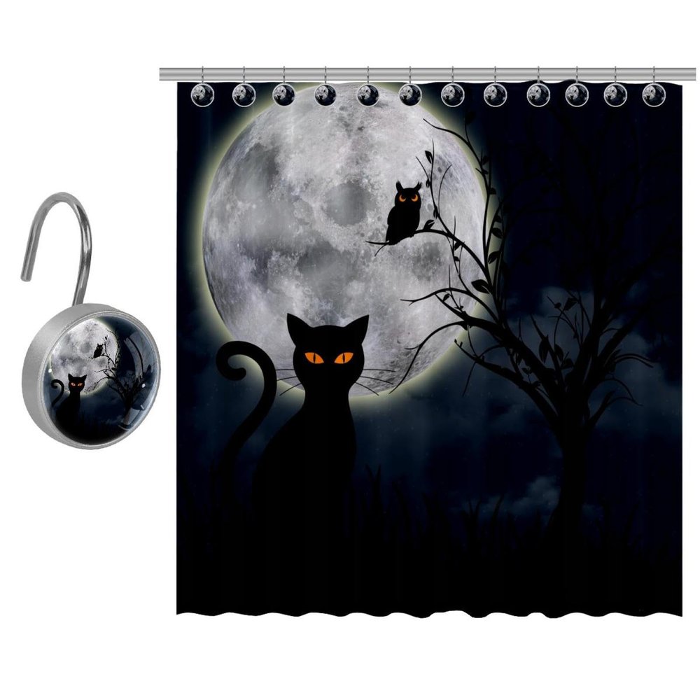 Eslifey Night Darkness Fantasy Shower Curtain Set with 10 Hooks, Washable, 60 x 72.4 in