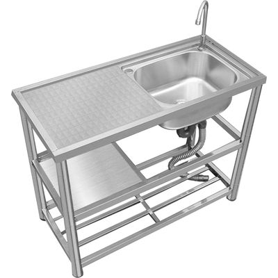 GWFBLID Freestanding Stainless Steel Utility Sink, Single Bowl, with Workbench & Faucet