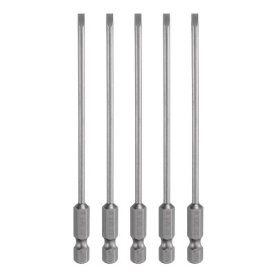 QUARKZMAN 5-Piece 3 mm Slotted Magnetic Screwdriver Bits, S2 Steel, 1/4-inch Hex Shank, 110 mm