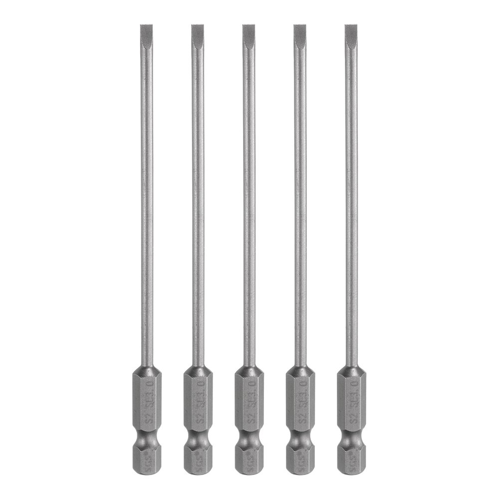 QUARKZMAN 5-Piece 3 mm Slotted Magnetic Screwdriver Bits, S2 Steel, 1/4-inch Hex Shank, 110 mm