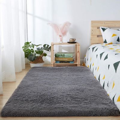 XUEDNGM Soft and Fluffy Area Rug 55 x 130 cm, High-Pile Non-Slip Washable Rug, Modern Gray Decor for Living Room and Bedroom