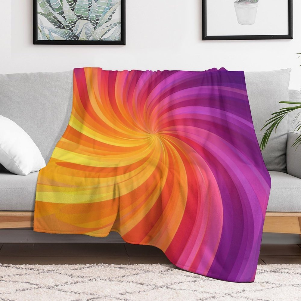 Orange-Purple Vortex Throw Blanket, Soft Flannel, 127 x 152 cm