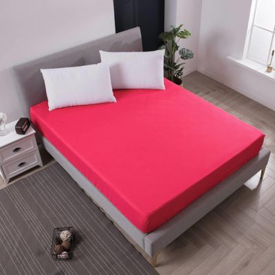 Epinki Fitted Sheet 195 x 203 + 45 cm, Non-Slip, Solid Rose Red, Polyester-Cotton, for Box Spring & Waterbeds