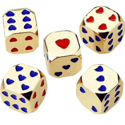 Five-Piece Six-Sided Metal Dice Set with Heart Design