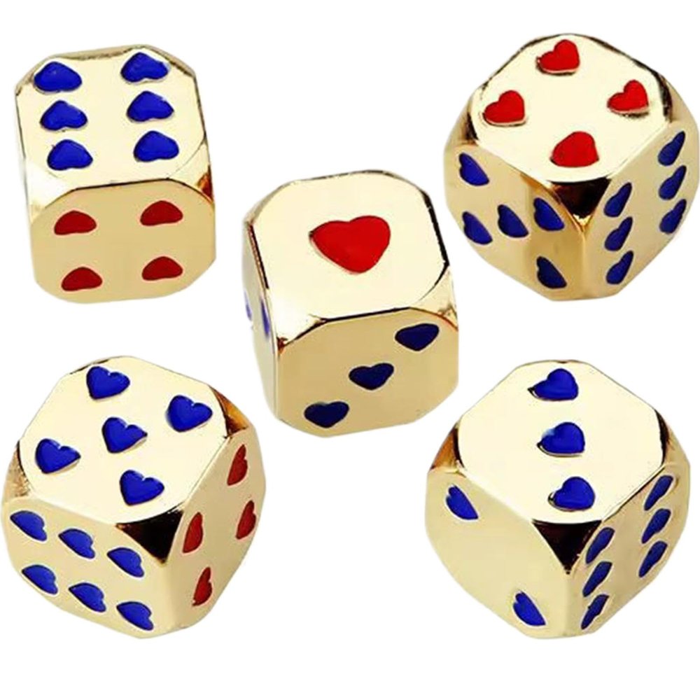 Five-Piece Six-Sided Metal Dice Set with Heart Design