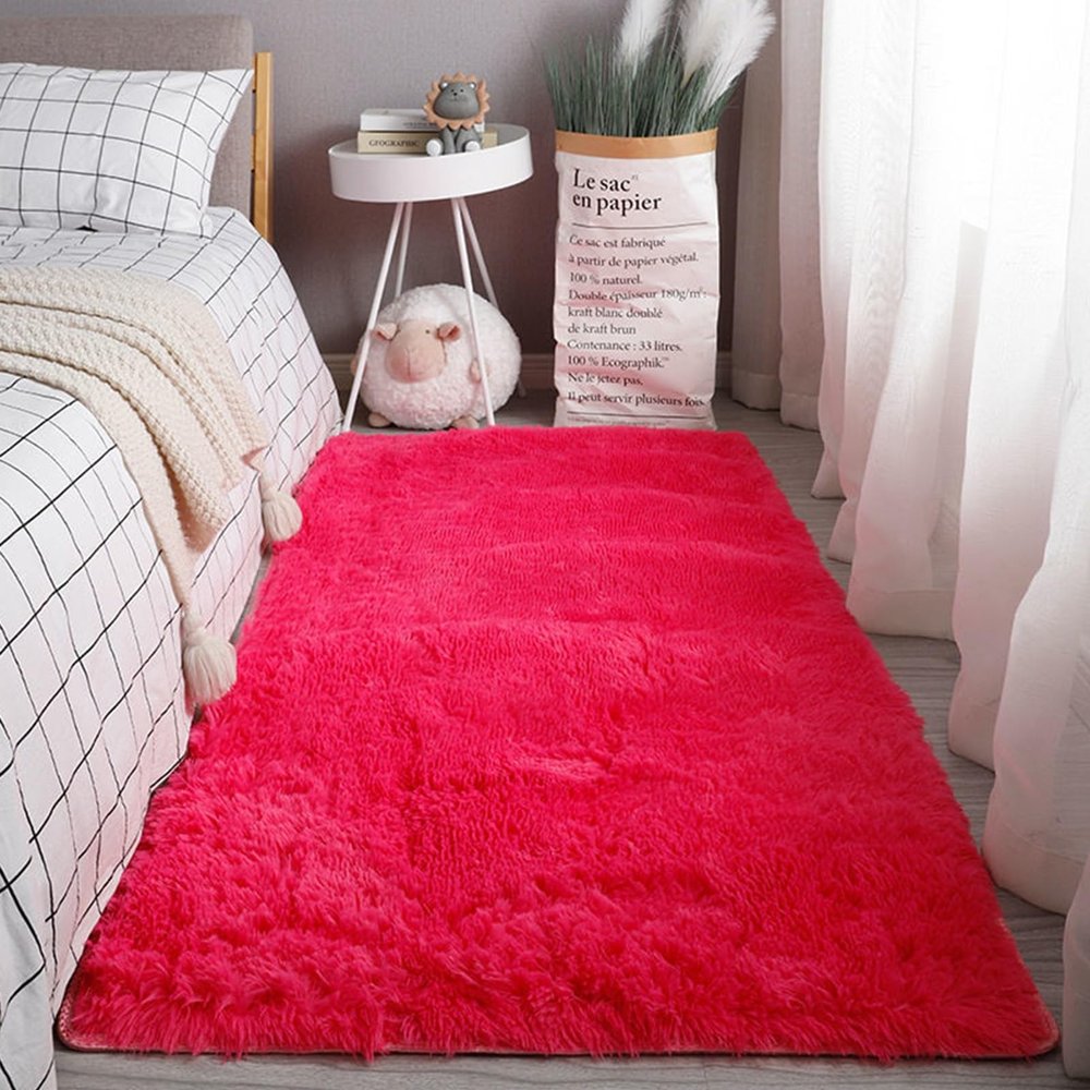 XUEDNGM Shaggy Area Rug 70 x 250 cm, Rose Red