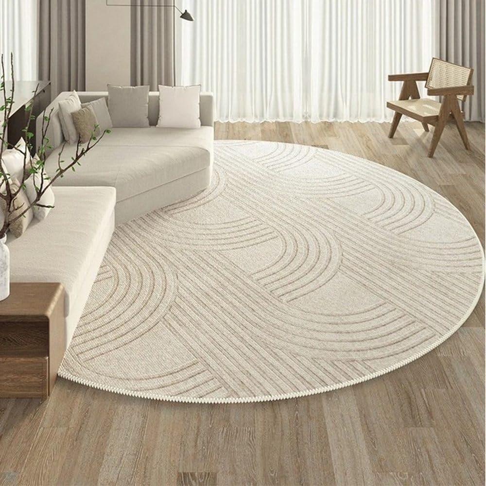 PIZZZENO Round Luxury Rug for Living Room Décor, Modern Simple Style, Soft Shaggy Striped Rug, SY827, QD, 300 cm Diameter