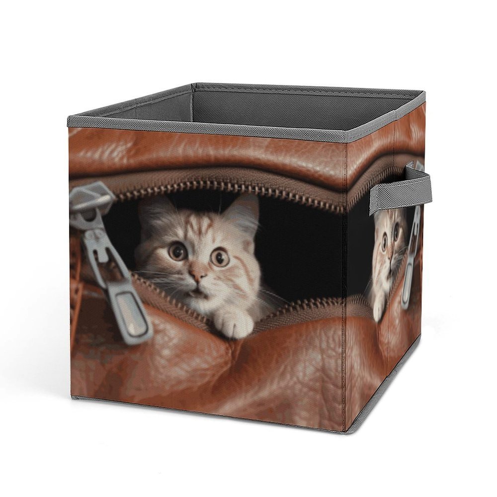 JTKLQBN Foldable Printed Cat Storage Cube with Double Handles