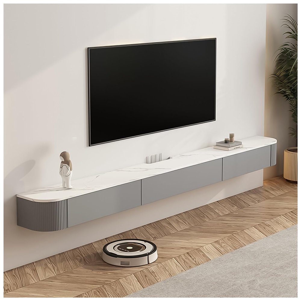 Floating TV Stand, Wall-Mounted Media Console, Gray, 150 cm