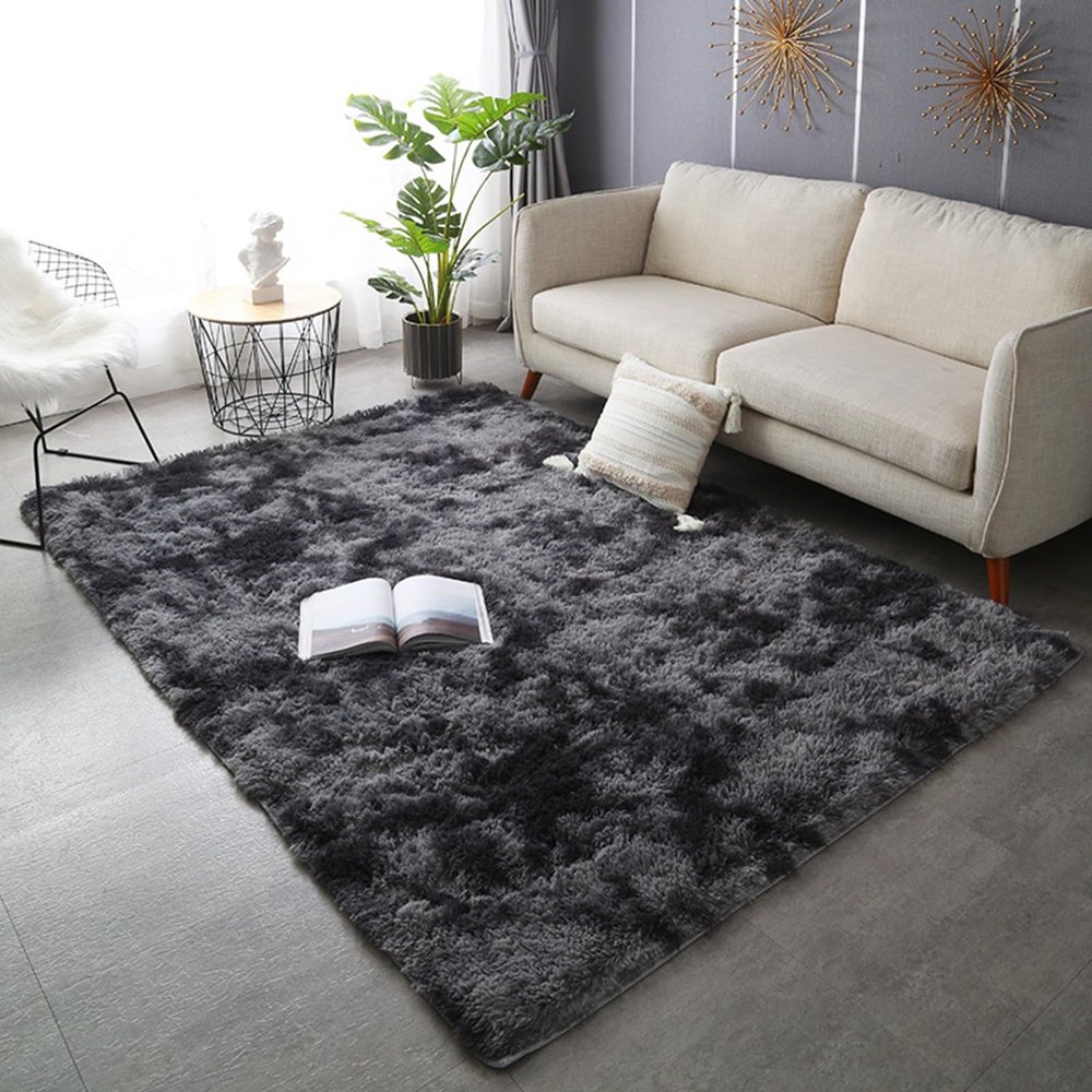 XUEDNGM Shaggy Area Rug 140 x 170 cm, Soft Washable Non-Slip Modern Rug, Dark Gray