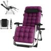 Outdoor Folding Lounge Chair with Padded Seat, Mesh Backrest, Cushion and Cup Holder, Purple Pads/Silver Frame view 1