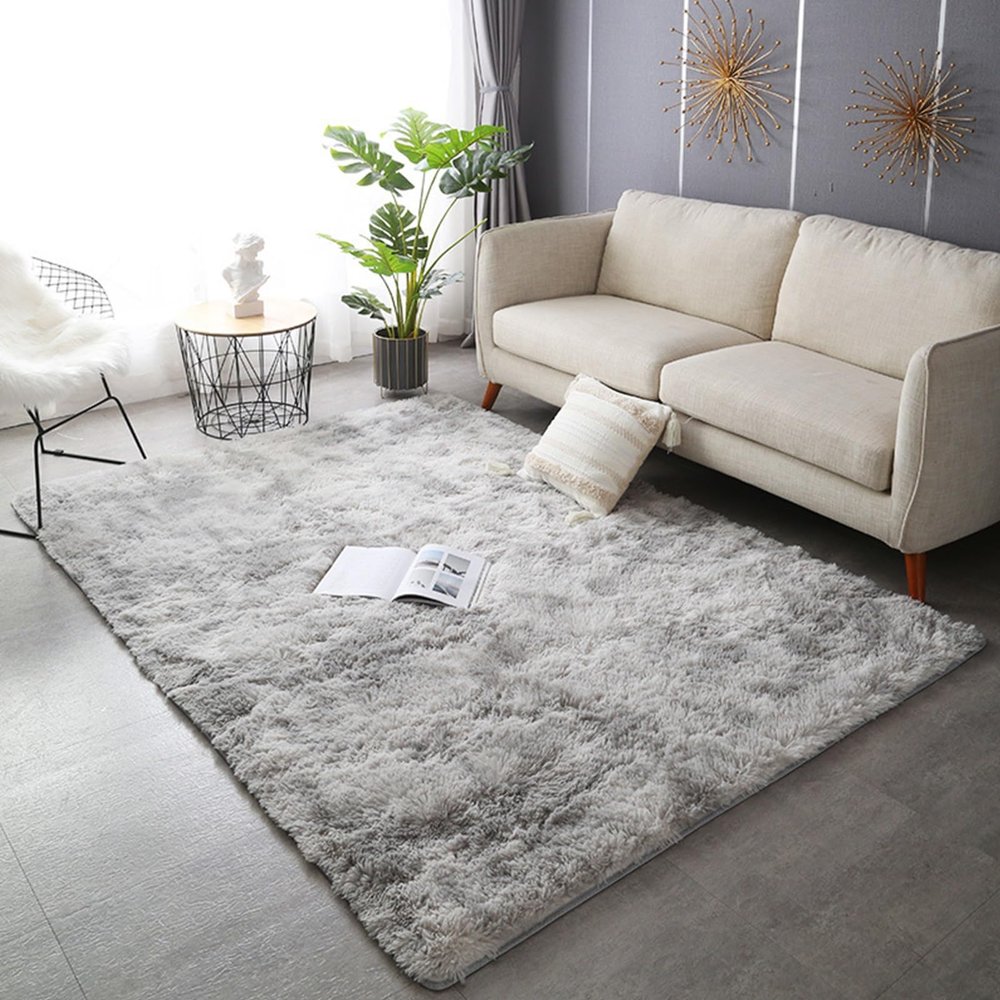 XUEDNGM Soft Shaggy Area Rug 100 x 110 cm, Light Gray