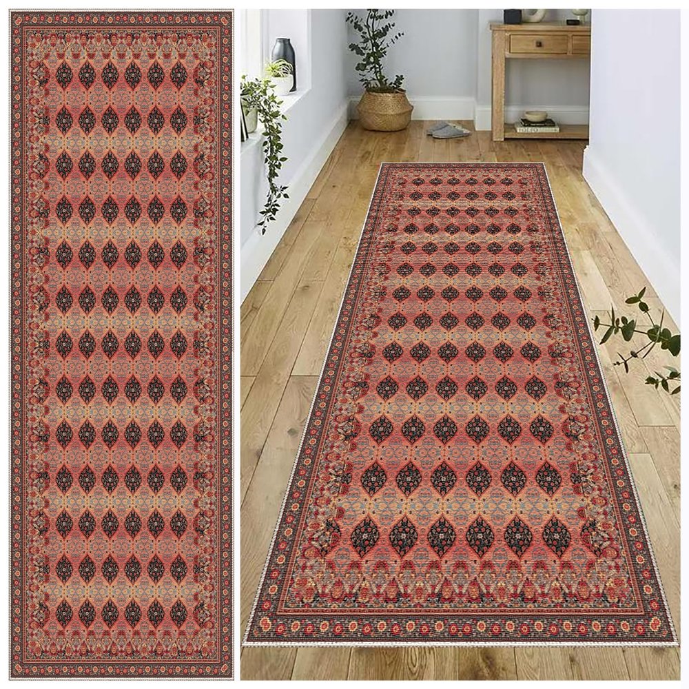 ZAJENKUB 50 x 140 cm Red Vintage Runner Rug, Non-Slip, Washable