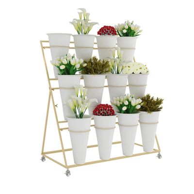 Metal Plant Stand with Wheels, 3 Tiers, 12 Pots