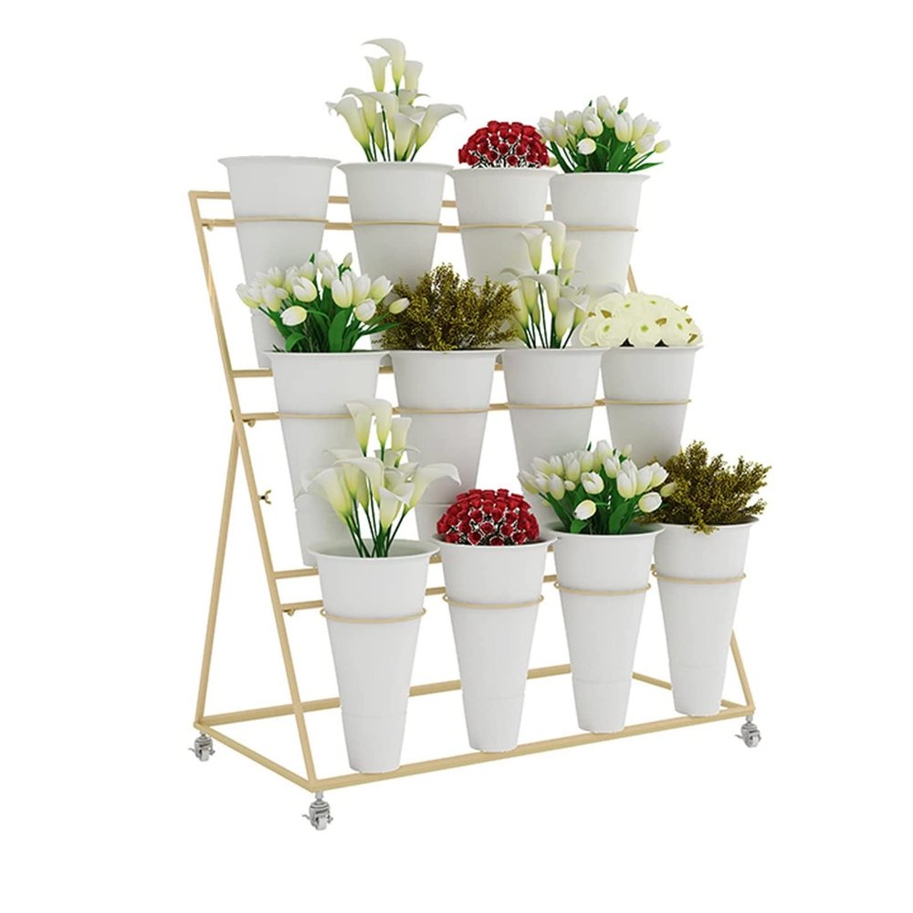 Metal Plant Stand with Wheels, 3 Tiers, 12 Pots