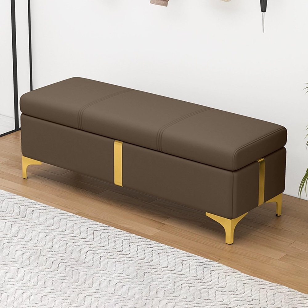 Modern Upholstered Storage Bench with Shoe Rack