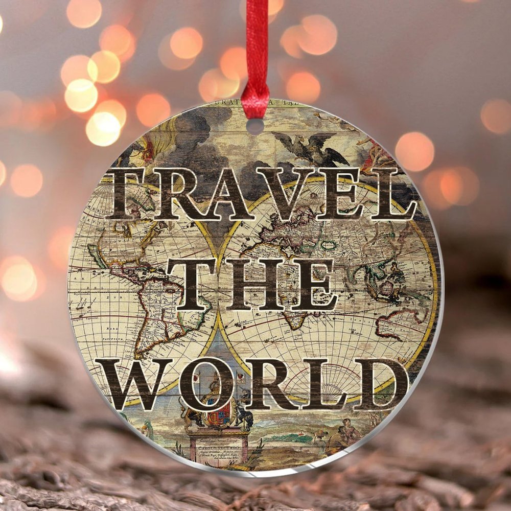 Travel the World Christmas Ornament – Vintage Map Acrylic Keepsake