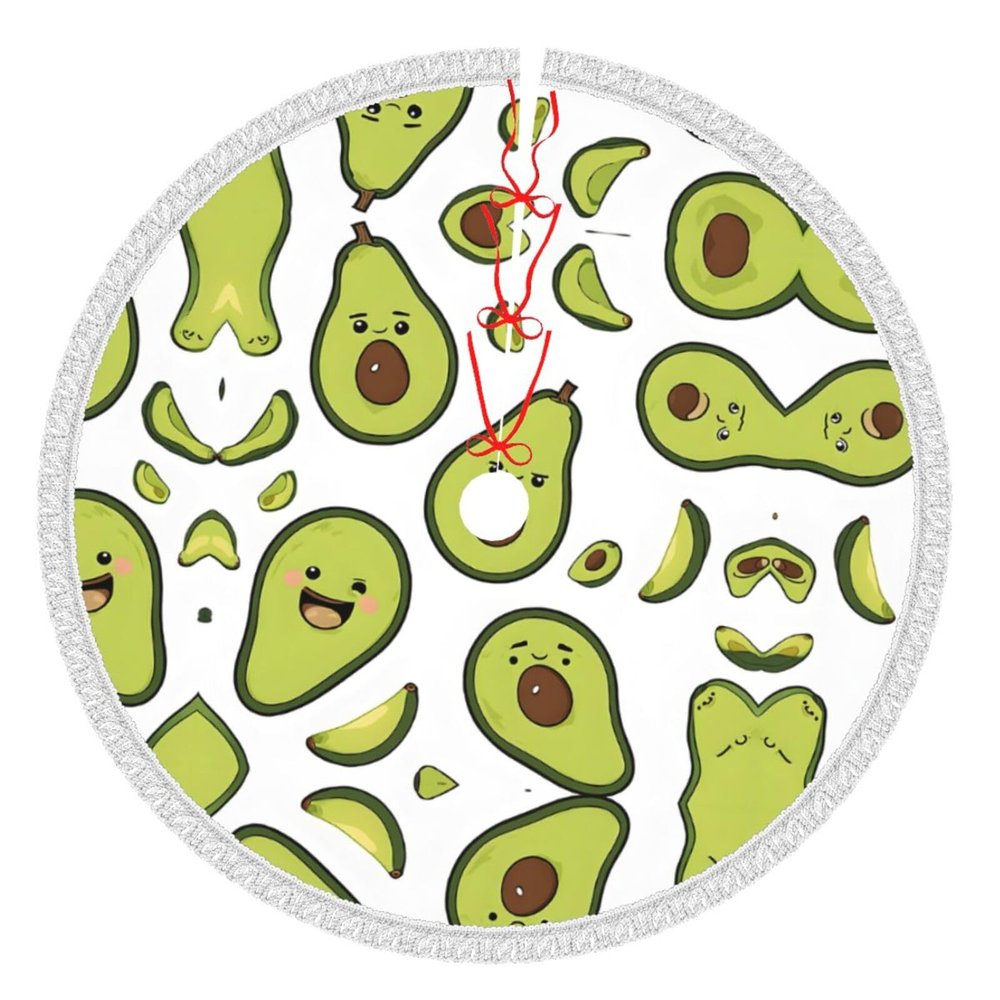 Christmas Tree Skirt, Cartoon Pear Design, Printed Polyester Tassel Tree Mat, Christmas Decor (91.4 cm)