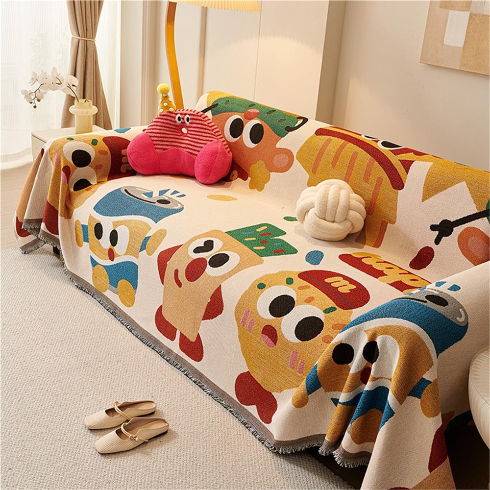 Cartoon Sofa Throw Blanket with Tassels, 180 x 230 cm