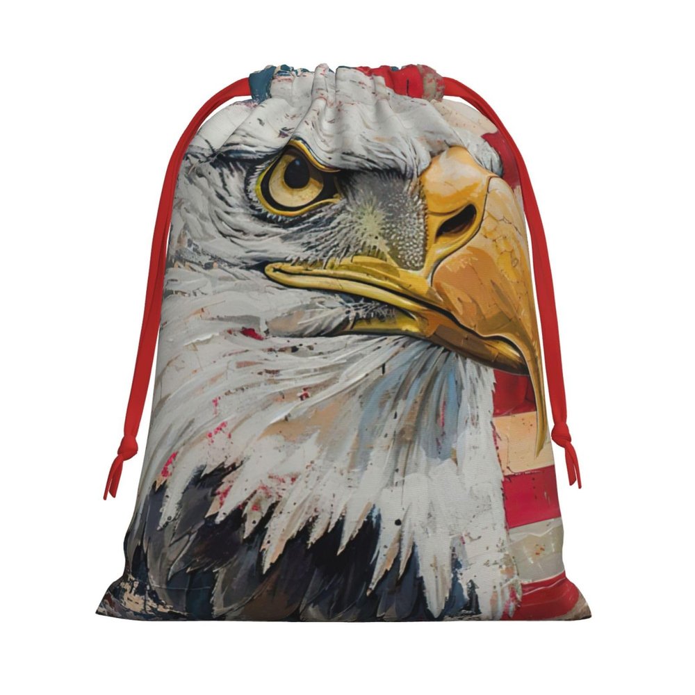 Patriotic Eagle Print Drawstring Gift Bags, Various Sizes
