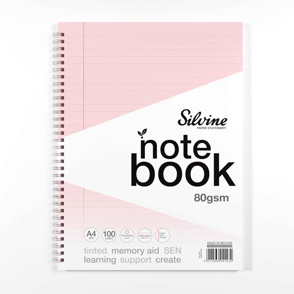 Silvine Dyslexia Notebook, A4, Ruled with Margin, 100 Pages, Pink