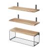 Wall-Mounted Wooden Shelves with Wire Baskets, 3-Piece Set, Yellow view 1