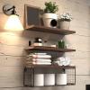 Wall-Mounted Wooden Shelves with Wire Baskets, 3-Piece Set, Yellow view 2