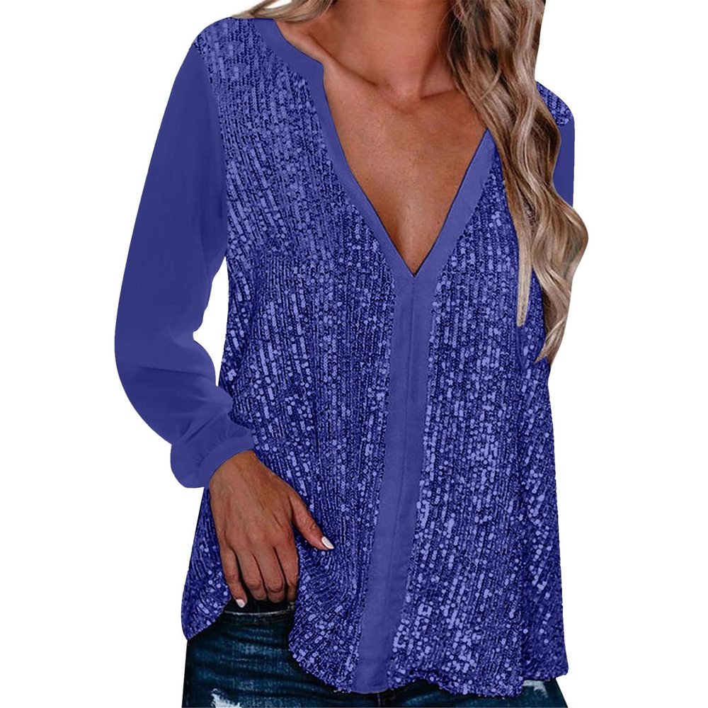 Women's Glitter New Year's Eve Top – Long-Sleeve Sequin Shirt