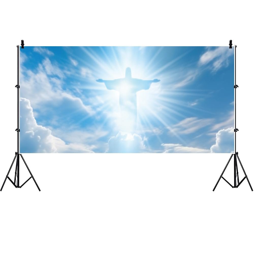 Bovlleetd God Bless You Paradise of Hope Blue Sky Clouds Sacred Light Jesus Christ Church Christian Embrace New Life Heaven Background 15x10ft Vinyl