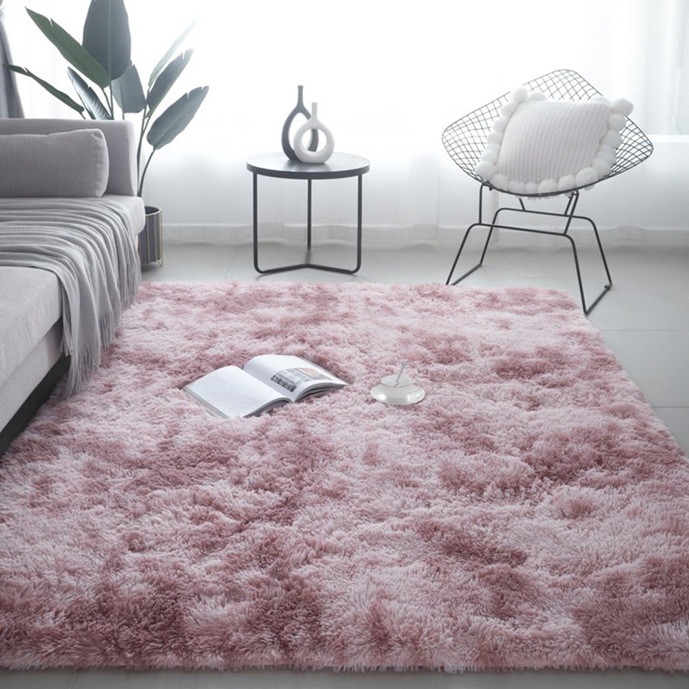 XUEDNGM Soft Shaggy Faux Fur Rug 135 x 135 cm, Purple Pink