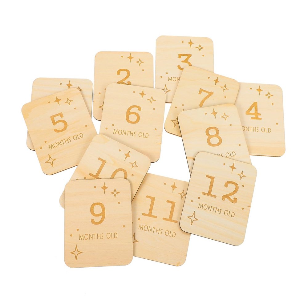 jojofuny 12 Wooden Baby Milestone Cards, 100 x 78 mm, for Photos and DIY Crafts