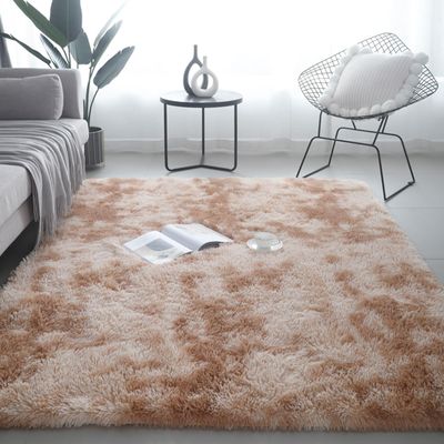 XUEDNGM Bedroom Bedside Rug 135 x 145 cm, Soft Shaggy Faux-Fur Carpet, Washable, Non-Slip, Khaki