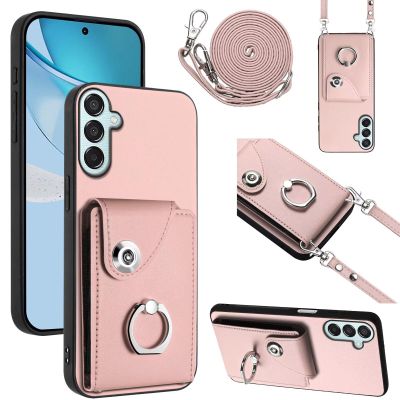 GoodcAcy Protective Case Compatible with Xiaomi 14T, Leather Flip Wallet Case with Zipper, Strap and Ring Stand, Pink
