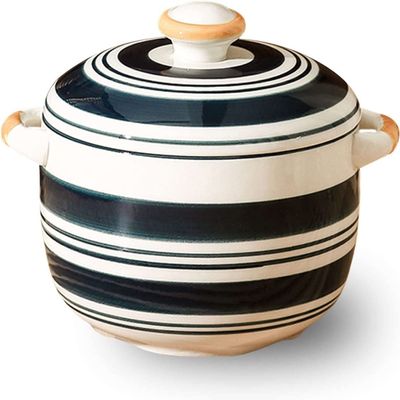 TGDGFKIAS Ceramic Soup Bowl with Handles and Lid, 500 ml, Blue (White and Yellow 2)