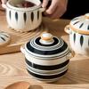 TGDGFKIAS Ceramic Soup Bowl with Handles and Lid, 500 ml, Blue (White and Yellow 2) view 2