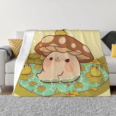 ZORIN Flannel Fleece Throw Blanket, 203 x 152 cm, 3D Mushrooms in Frog Pond Print
